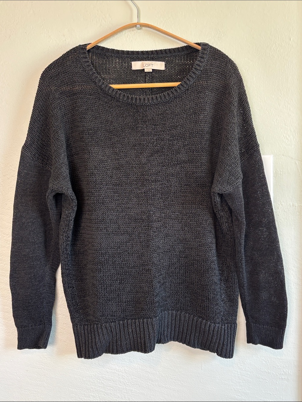 Bundle 2/$30! LOFT Black Loose Knit Crewneck Pullover Sweater M